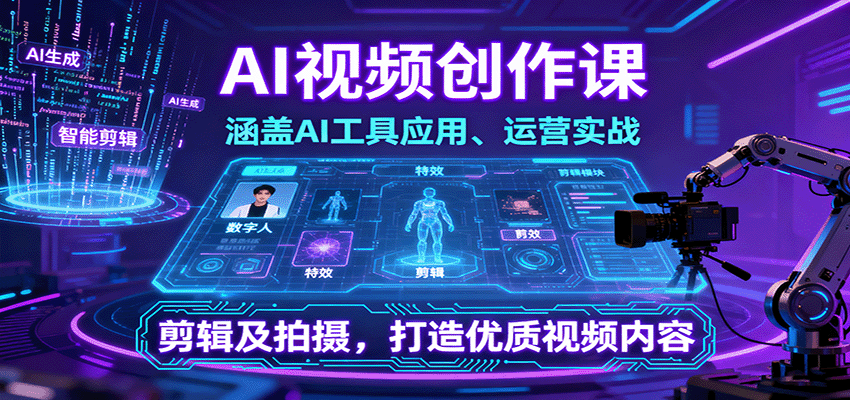 AI视频创作课，涵盖AI工具应用、运营实战、剪辑及拍摄，打造优质视频内容汇创网-网创项目_汇创网_中创网_福缘网_冒泡网_网创项目平台汇创网