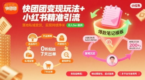 快团团变现玩法+小红书精准引流技巧，助你真正落地私域卖货，实现持续挣米汇创网-网创项目_汇创网_中创网_福缘网_冒泡网_网创项目平台汇创网