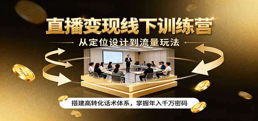 直播变现线下训练营，从定位设计到流量玩法，搭建高转化话术体系，掌握年入千万密码汇创网-网创项目_汇创网_中创网_福缘网_冒泡网_网创项目平台汇创网