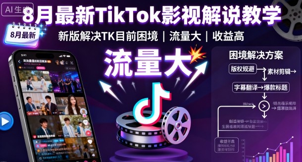8月最新TikTok影视解说教学，新版解决TK目前困境，流量大，收益高汇创网-网创项目_汇创网_中创网_福缘网_冒泡网_网创项目平台汇创网