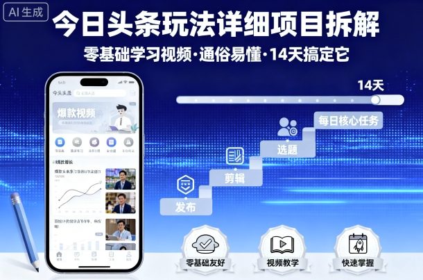 今日头条玩法详细项目拆解，零基础学习视频 通俗易懂 14天搞定它汇创网-网创项目_汇创网_中创网_福缘网_冒泡网_网创项目平台汇创网