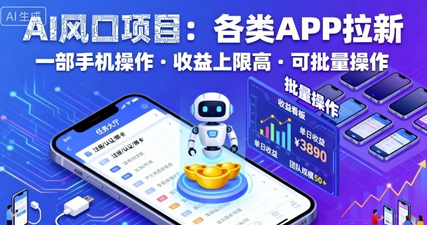 AI风口项目，各类APP拉新，一部手机就可以操作，收益上限高，可批量操作汇创网-网创项目_汇创网_中创网_福缘网_冒泡网_网创项目平台汇创网