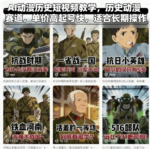 AI动漫历史短视频教学，历史动漫赛道，单价高起号快，适合长期操作汇创网-网创项目_汇创网_中创网_福缘网_冒泡网_网创项目平台汇创网
