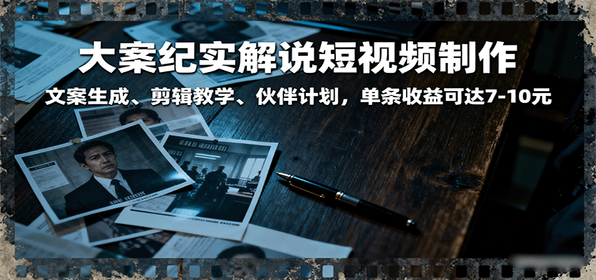 大案纪实解说短视频制作，文案生成、剪辑教学、伙伴计划，单条收益可达7-10元汇创网-网创项目_汇创网_中创网_福缘网_冒泡网_网创项目平台汇创网