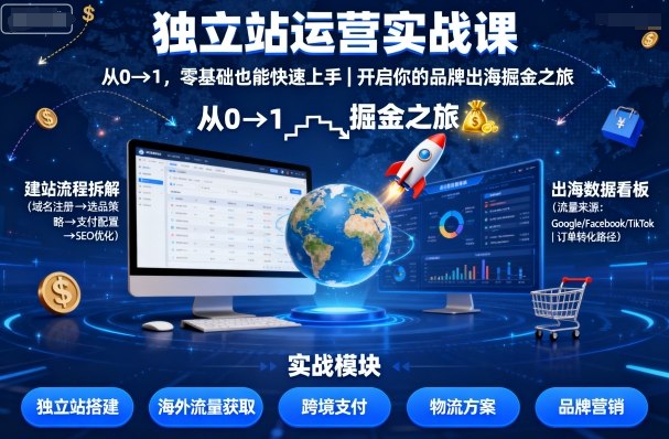 独立站运营实战课，​从0到1，零基础也能快速上手，开启你的品牌出海掘金之旅汇创网-网创项目_汇创网_中创网_福缘网_冒泡网_网创项目平台汇创网