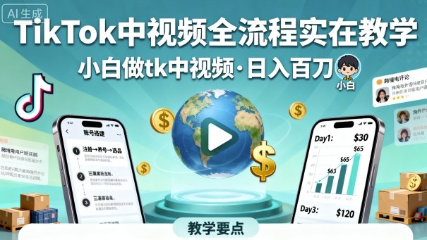 TikTok中视频全流程实操教学，小白做tk中视频，日入百刀汇创网-网创项目_汇创网_中创网_福缘网_冒泡网_网创项目平台汇创网