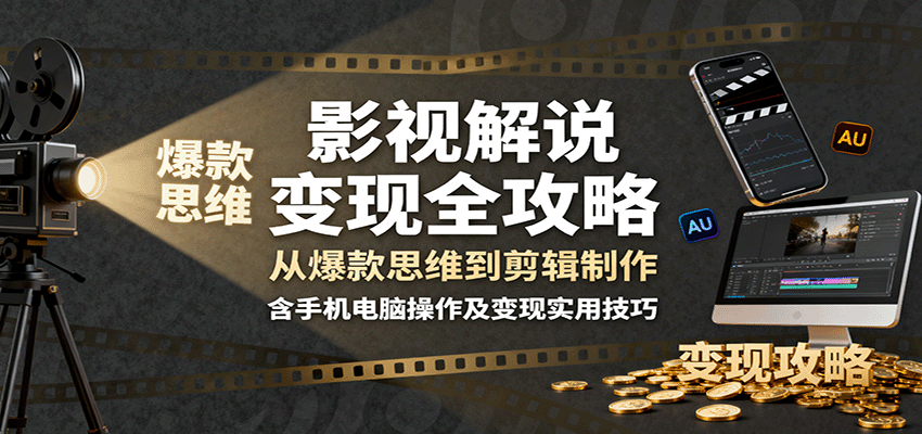影视解说变现全攻略：从爆款思维到剪辑制作，含手机电脑操作及变现实用技巧汇创网-网创项目_汇创网_中创网_福缘网_冒泡网_网创项目平台汇创网