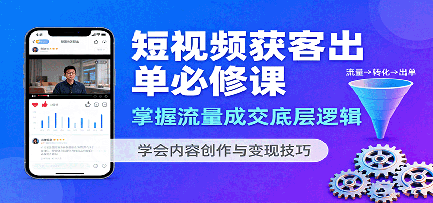 短视频获客出单必修课：掌握流量成交底层逻辑，学会内容创作与变现技巧汇创网-网创项目_汇创网_中创网_福缘网_冒泡网_网创项目平台汇创网