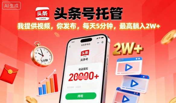 【头条号托管】我提供视频，你发布，每天5分钟，最高躺入2W+【揭秘】汇创网-网创项目_汇创网_中创网_福缘网_冒泡网_网创项目平台汇创网