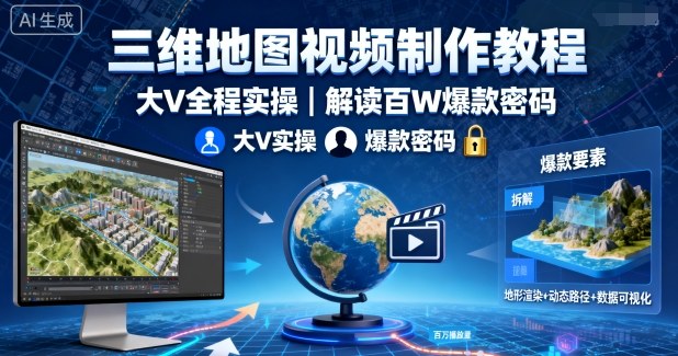 三维地图视频制作教程，大V全程实操，解读百W爆款密码汇创网-网创项目_汇创网_中创网_福缘网_冒泡网_网创项目平台汇创网