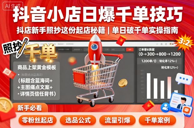 抖音小店日爆千单技巧，抖店新手照抄这份起店秘籍，单日破千单汇创网-网创项目_汇创网_中创网_福缘网_冒泡网_网创项目平台汇创网