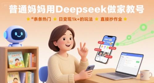 普通妈妈用Deepseek做家教号，条条热门，日变现1k+的玩法，直接抄作业汇创网-网创项目_汇创网_中创网_福缘网_冒泡网_网创项目平台汇创网