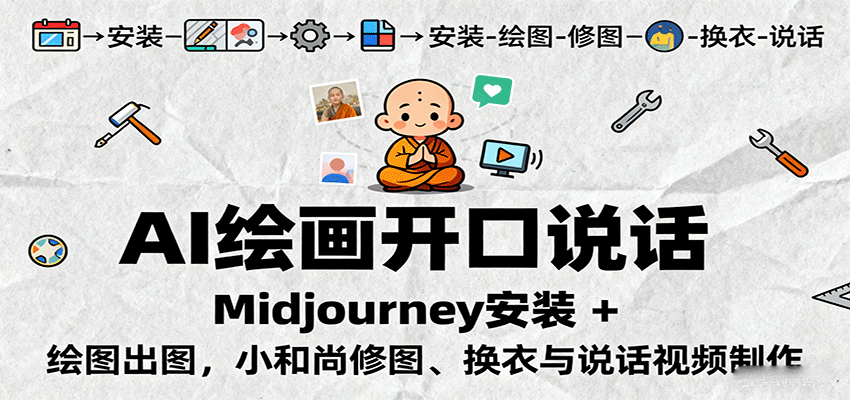 AI绘画开口说话，Midjourney安装 + 绘图出图，小和尚修图、换衣与说话视频制作汇创网-网创项目_汇创网_中创网_福缘网_冒泡网_网创项目平台汇创网