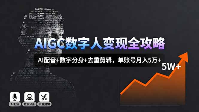 （16143期）AIGC数字人变现全攻略，AI配音+数字分身+去重剪辑，单账号月入5万+汇创网-网创项目_汇创网_中创网_福缘网_冒泡网_网创项目平台汇创网