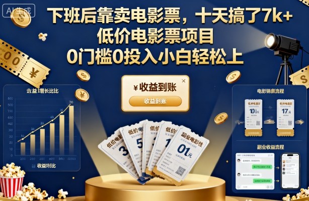 下班后靠卖电影票，十天搞了7k+，低价电影票项目，0门槛0投入小白轻松上手【揭秘】汇创网-网创项目_汇创网_中创网_福缘网_冒泡网_网创项目平台汇创网