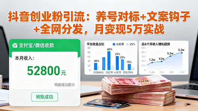 （16338期）抖音创业粉引流：养号对标+文案钩子+全网分发，月变现5万实战汇创网-网创项目_汇创网_中创网_福缘网_冒泡网_网创项目平台汇创网