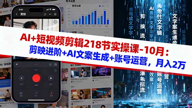 （16353期）AI+短视频剪辑218节实操课-10月：剪映进阶+AI文案生成+账号运营，月入2万汇创网-网创项目_汇创网_中创网_福缘网_冒泡网_网创项目平台汇创网