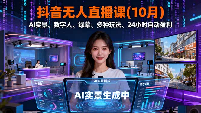 （16355期）抖音无人直播课(10月)，AI实景、数字人、绿幕、多种玩法、24小时自动盈利汇创网-网创项目_汇创网_中创网_福缘网_冒泡网_网创项目平台汇创网