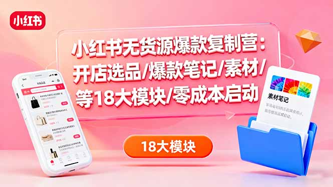 （16289期）小红书无货源爆款复制营：开店选品/爆款笔记/素材/等18大模块/零成本启动汇创网-网创项目_汇创网_中创网_福缘网_冒泡网_网创项目平台汇创网