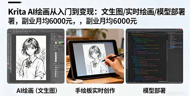 （16222期）Krita AI绘画从入门到变现：文生图/实时绘画/模型部署，副业月均6000元汇创网-网创项目_汇创网_中创网_福缘网_冒泡网_网创项目平台汇创网