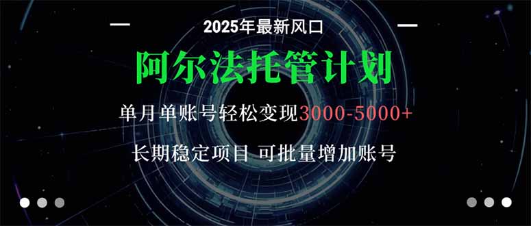 (16360期)阿尔法托管计划 单账号月入3000-5000,长期稳定项目,新手小白轻松上手。汇创网-网创项目_汇创网_中创网_福缘网_冒泡网_网创项目平台汇创网