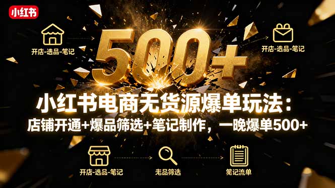 （16256期）小红书电商无货源爆单玩法：店铺开通+爆品筛选+笔记制作，一晚爆单500+汇创网-网创项目_汇创网_中创网_福缘网_冒泡网_网创项目平台汇创网