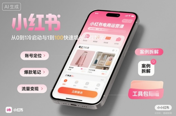 小红书电商运营课：从0到1冷启动与1到100快速增长实战教学汇创网-网创项目_汇创网_中创网_福缘网_冒泡网_网创项目平台汇创网