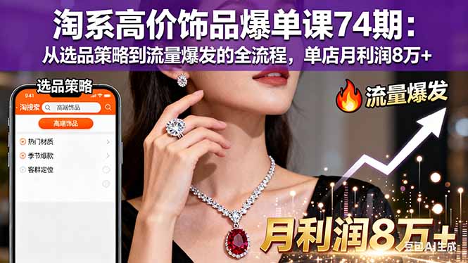 （16351期）淘系高价饰品爆单课74期：从选品策略到流量爆发的全流程，单店月利润8万+汇创网-网创项目_汇创网_中创网_福缘网_冒泡网_网创项目平台汇创网