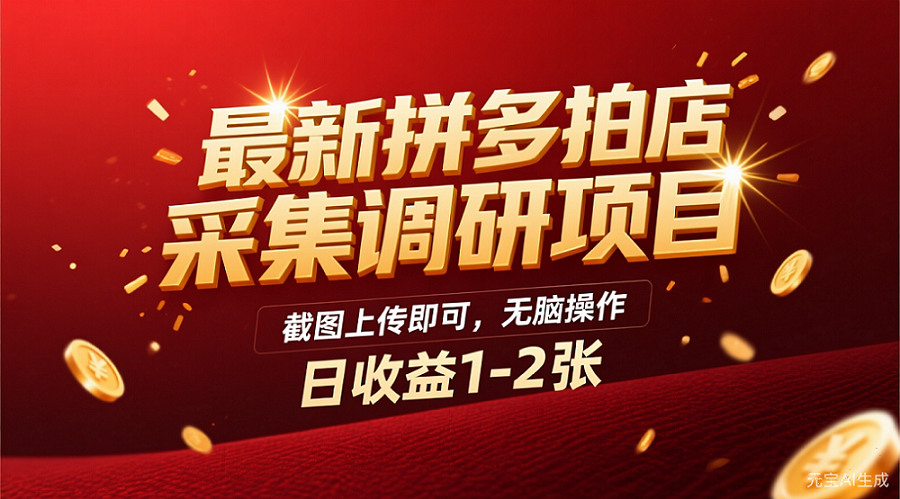 最新拼多多拍店采集调研项目,截图上传即可,无脑操作,日收益1-2张汇创网-网创项目_汇创网_中创网_福缘网_冒泡网_网创项目平台汇创网