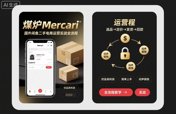 煤炉Mercari国外闲鱼二手电商运营实战全流程，仿品高利润，简单上手，闷声搞钱汇创网-网创项目_汇创网_中创网_福缘网_冒泡网_网创项目平台汇创网