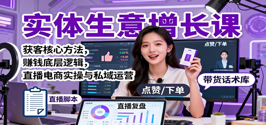 实体生意增长课：获客核心方法，赚钱底层逻辑，直播电商实操与私域运营汇创网-网创项目_汇创网_中创网_福缘网_冒泡网_网创项目平台汇创网