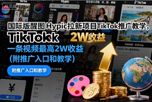 国际版醒图Hypic拉新项目TikTok推广教学，一条视频最高2W收益（附推广入口和教学）汇创网-网创项目_汇创网_中创网_福缘网_冒泡网_网创项目平台汇创网