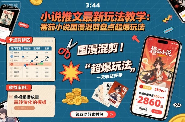 小说推文最新玩法教学，番茄小说国漫混剪盘点超爆玩法，全程干货，一天收益多张汇创网-网创项目_汇创网_中创网_福缘网_冒泡网_网创项目平台汇创网