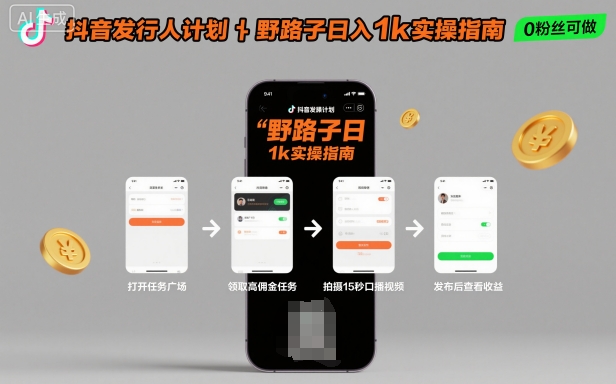 抖音发行人计划全新野路子玩法，随时随地，只要有手机，就能操作，日入1k+【揭秘】汇创网-网创项目_汇创网_中创网_福缘网_冒泡网_网创项目平台汇创网