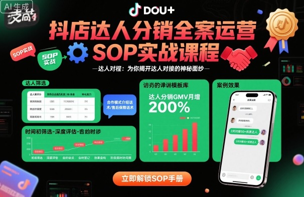抖店达人分销全案运营SOP实战课程，为你揭开达人对接的神秘面纱汇创网-网创项目_汇创网_中创网_福缘网_冒泡网_网创项目平台汇创网