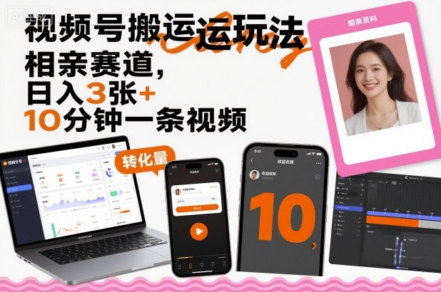 视频号搬运玩法，相亲赛道，日入3张+，10分钟一条视频汇创网-网创项目_汇创网_中创网_福缘网_冒泡网_网创项目平台汇创网