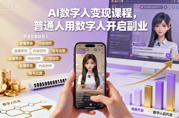 AI数字人变现课程，普通人用数字人开启副业汇创网-网创项目_汇创网_中创网_福缘网_冒泡网_网创项目平台汇创网