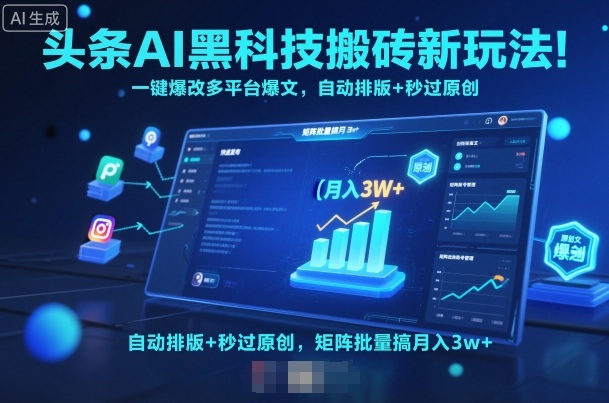 头条AI黑科技搬砖新玩法！一键爆改多平台爆文，自动排版+秒过原创，矩阵批量搞月入3w+【揭秘】汇创网-网创项目_汇创网_中创网_福缘网_冒泡网_网创项目平台汇创网