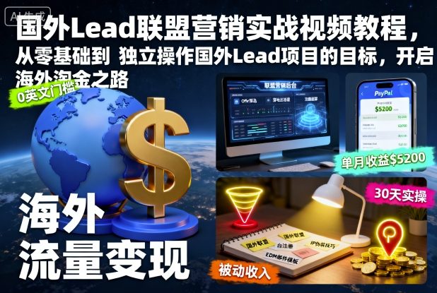 国外Lead联盟营销实战视频教程，从零基础到独立操作国外Lead项目的目标，开启海外淘金之路汇创网-网创项目_汇创网_中创网_福缘网_冒泡网_网创项目平台汇创网