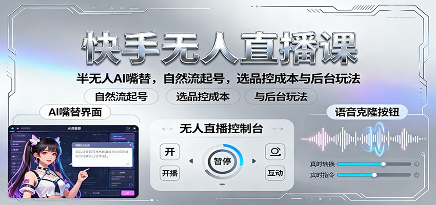 快手无人直播课:半无人AI嘴替,自然流起号,选品控成本与后台玩法汇创网-网创项目_汇创网_中创网_福缘网_冒泡网_网创项目平台汇创网