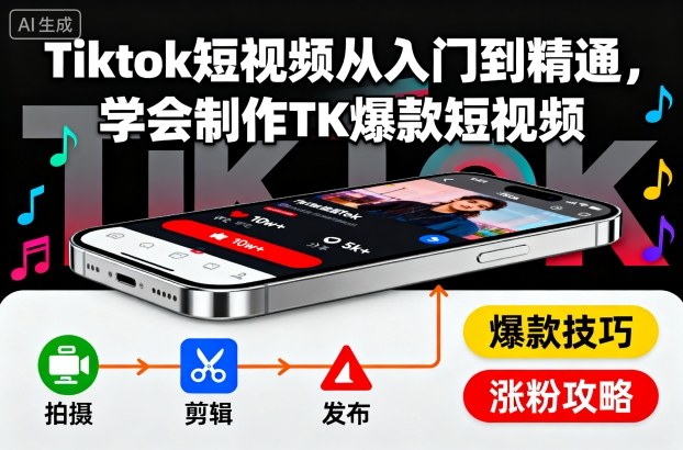 Tiktok短视频从入门到精通，学会制作TK爆款短视频汇创网-网创项目_汇创网_中创网_福缘网_冒泡网_网创项目平台汇创网
