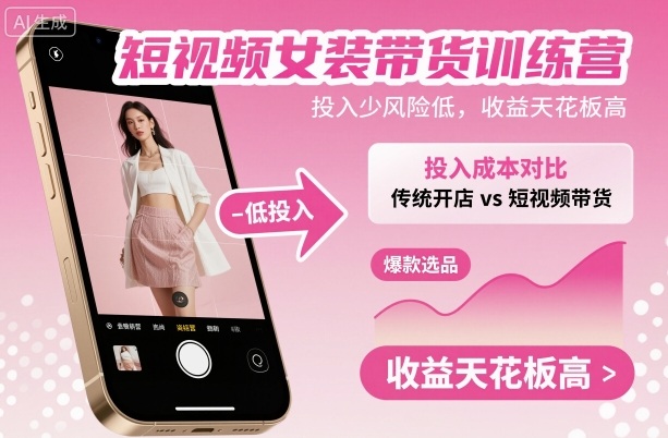 短视频女装带货训练营，投入少风险低，收益天花板高汇创网-网创项目_汇创网_中创网_福缘网_冒泡网_网创项目平台汇创网