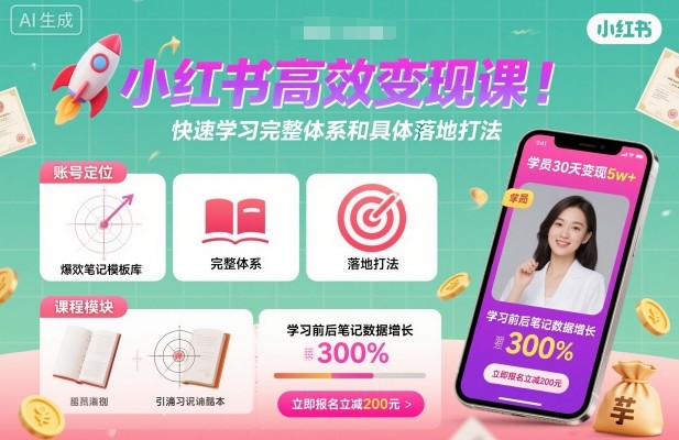小红书高效变现课，快速学习小红书完整体系和具体落地打法汇创网-网创项目_汇创网_中创网_福缘网_冒泡网_网创项目平台汇创网