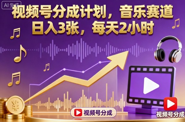 视频号分成计划,音乐赛道,日入3张,每天2小时汇创网-网创项目_汇创网_中创网_福缘网_冒泡网_网创项目平台汇创网