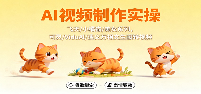 AI视频制作实操，飞天/小橘猫/美女系列，可灵/ViduAl/通义万相文生图转视频汇创网-网创项目_汇创网_中创网_福缘网_冒泡网_网创项目平台汇创网