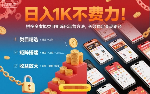 日入1K不费力！拼多多虚拟类目矩阵化运营方法，长效稳定变现路径汇创网-网创项目_汇创网_中创网_福缘网_冒泡网_网创项目平台汇创网