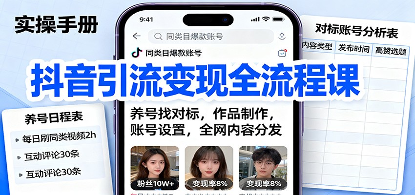 抖音引流变现全流程课：养号找对标，作品制作，账号设置，全网内容分发汇创网-网创项目_汇创网_中创网_福缘网_冒泡网_网创项目平台汇创网