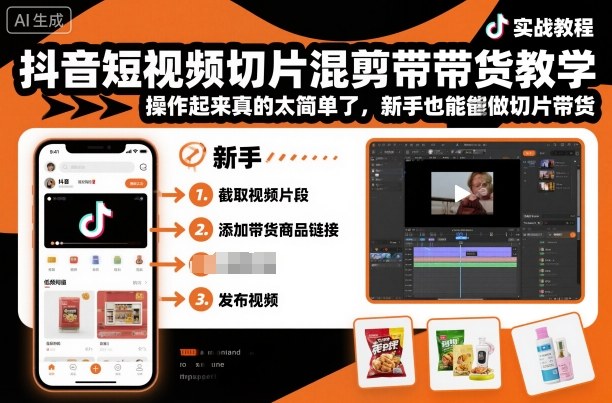 抖音短视频切片混剪带货教学，操作起来真的太简单了，新手也能做切片带货汇创网-网创项目_汇创网_中创网_福缘网_冒泡网_网创项目平台汇创网