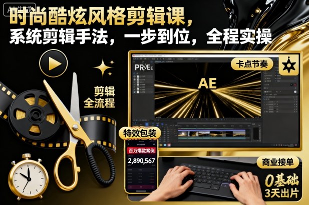 时尚酷炫风格剪辑课，系统剪辑手法，一步到位，全程实操汇创网-网创项目_汇创网_中创网_福缘网_冒泡网_网创项目平台汇创网