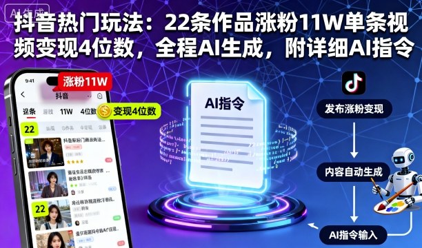 抖音热门玩法：22条作品涨粉11W单条视频变现4位数，全程AI生成，附详细AI指令汇创网-网创项目_汇创网_中创网_福缘网_冒泡网_网创项目平台汇创网